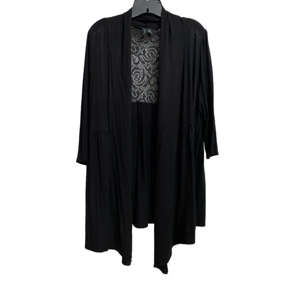 Cynthia Rowley Open Front Cardigan Women's Size 1X Black Lace Boho Drapy Office - Picture 1 of 14